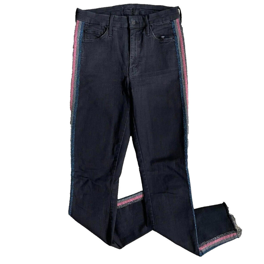 MOTHER High Waisted Looker Ankle Fray Guilty Glitter Racer Raw Hem Size 26 - Picture 3 of 9